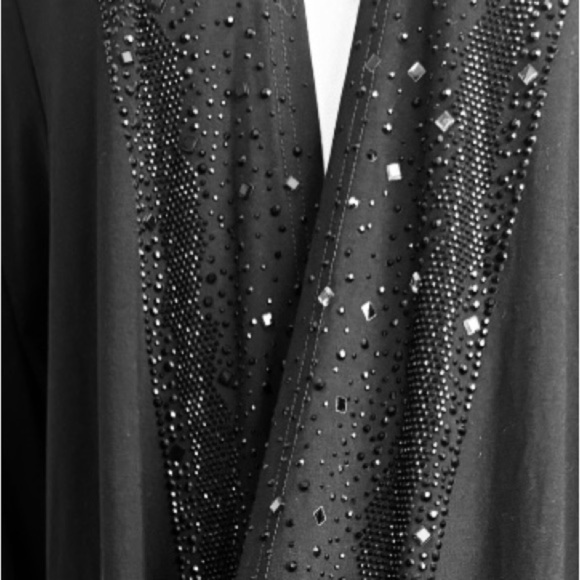 Vintage 1980 PARISLINE black asymmetrical evening cardigan sparkling studs large - Picture 2 of 11